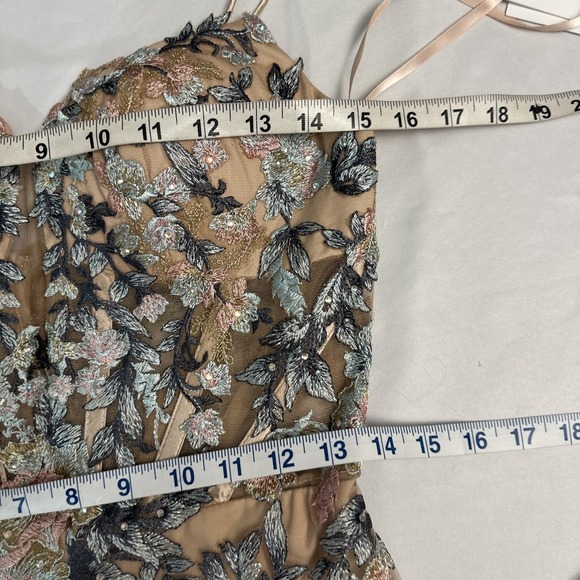 NWT $798 Mac Duggal [ 4 ] 79313 Embroidered Spaghetti‎ Strap Trumpet Gown Nude - Picture 4 of 15